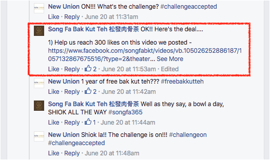300 Likes for the video in exchange for Free Bak Kut Teh Everyday for 365 Days