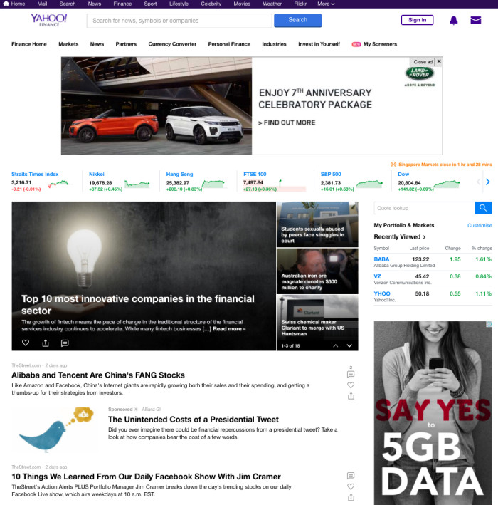 yahoo finance news websites