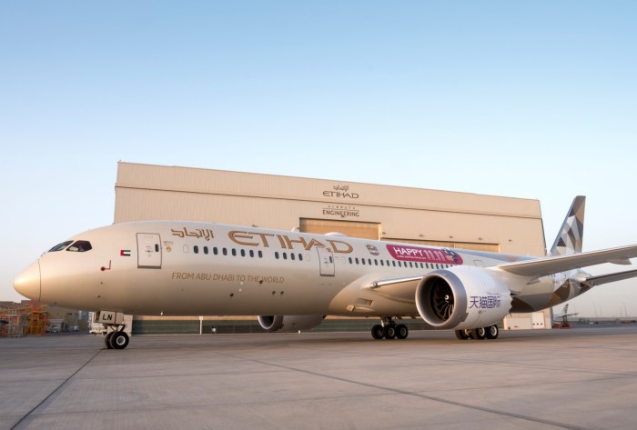 Etihad Airways’ B787 Dreamliner with the Tmall 11.11 branding