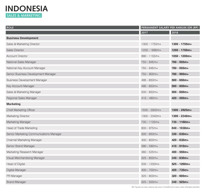 Indonesia marketing and sales salary guide 2018